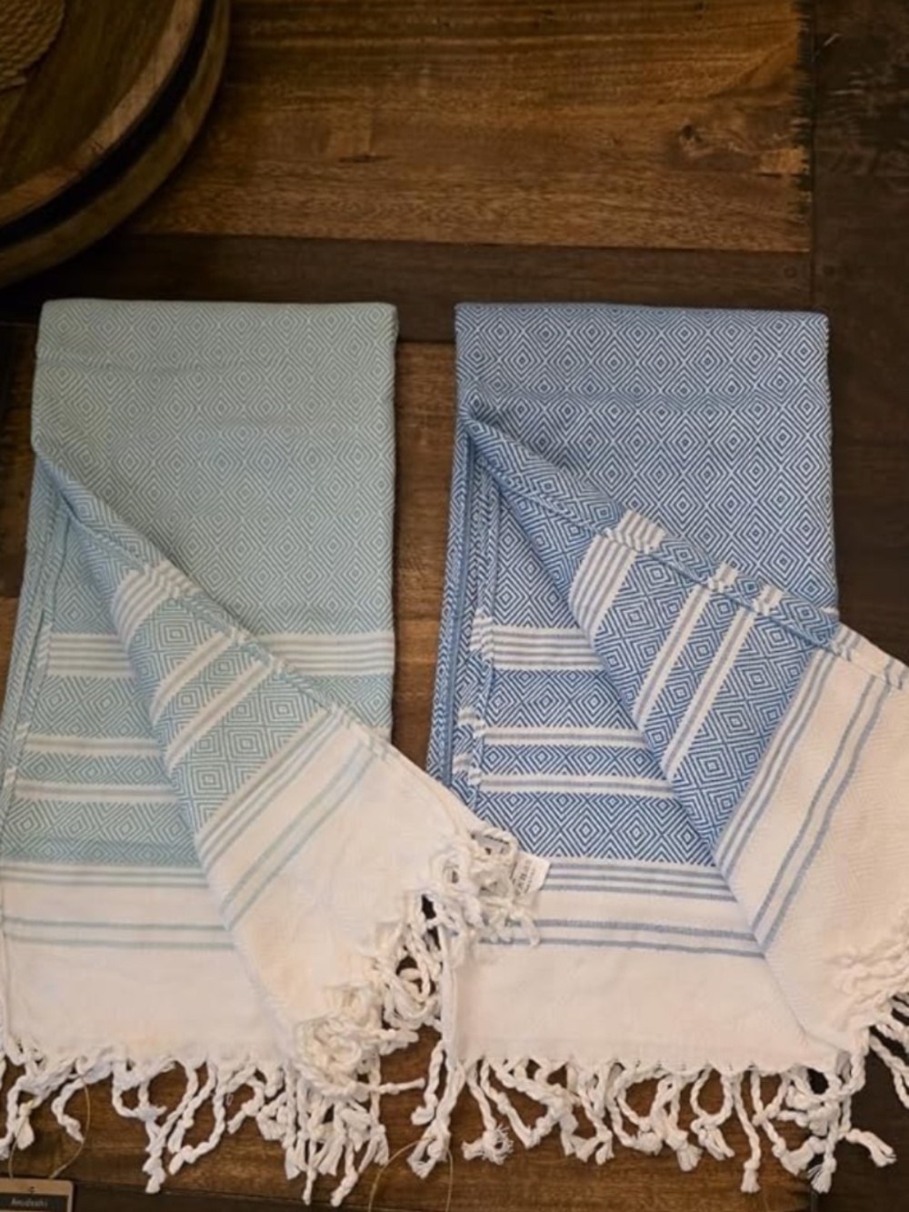Two woven boho beach light blanket . Diamond geometric pattern with white stripe